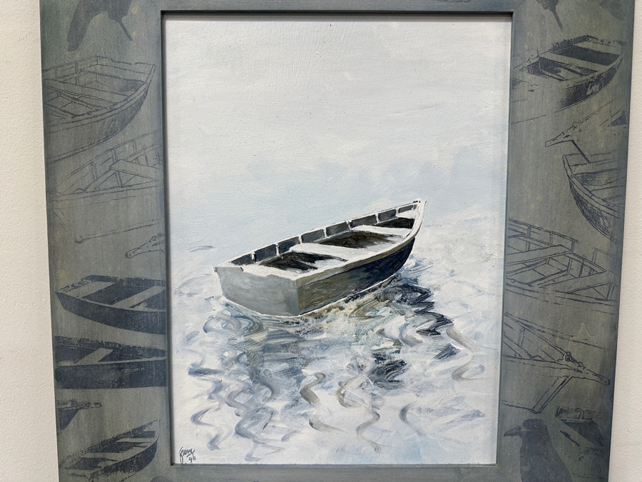 Just Added - Gerrit Greve (1948-2024, Cardiff by the Sea, CA) Original Acrylic Painting On Canvas “Vessel for Fondest Memories” Custom Matching Frame with Carbon Transfers Signed Bottom Left Dated 1998 Framed: 19.5” x 23.5” Estimate $1,100 - 1,350 [Photo 2]