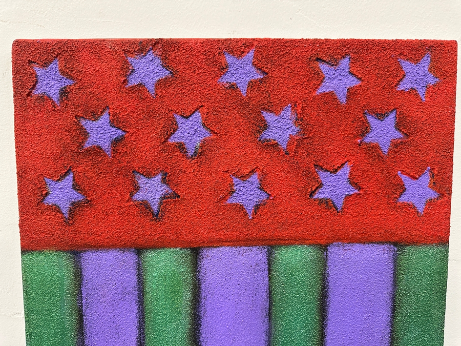 Just Added - Gerrit Greve (1948-2024, Cardiff by the Sea, CA) Original Mixed Media Acrylic and Sand Painting On Canvas Titled “American Shield” Signed Verso 16” X 20” Estimate $300- $400 [Photo 2]