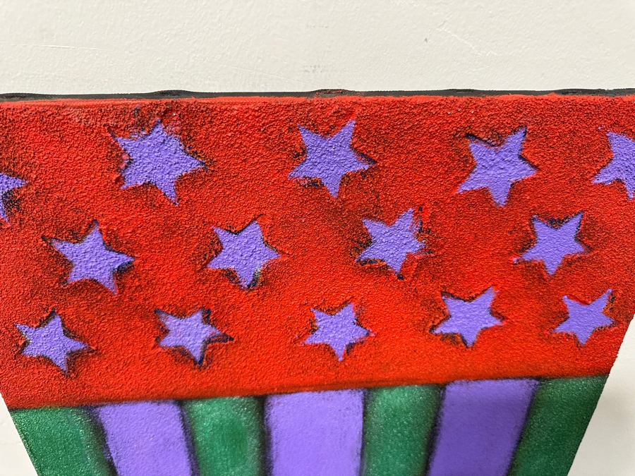 Just Added - Gerrit Greve (1948-2024, Cardiff by the Sea, CA) Original Mixed Media Acrylic and Sand Painting On Canvas Titled “American Shield” Signed Verso 16” X 20” Estimate $300- $400 [Photo 5]