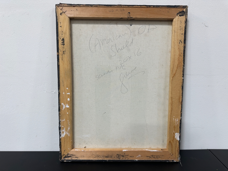 Just Added - Gerrit Greve (1948-2024, Cardiff by the Sea, CA) Original Mixed Media Acrylic and Sand Painting On Canvas Titled “American Shield” Signed Verso 16” X 20” Estimate $300- $400 [Photo 6]