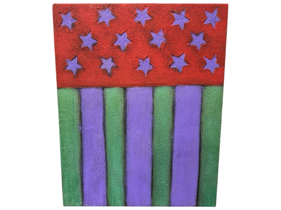 Just Added - Gerrit Greve (1948-2024, Cardiff by the Sea, CA) Original Mixed Media Acrylic and Sand Painting On Canvas Titled “American Shield” Signed Verso 16” X 20” Estimate $300- $400
