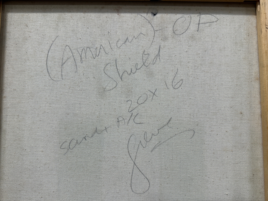 Just Added - Gerrit Greve (1948-2024, Cardiff by the Sea, CA) Original Mixed Media Acrylic and Sand Painting On Canvas Titled “American Shield” Signed Verso 16” X 20” Estimate $300- $400 [Photo 7]
