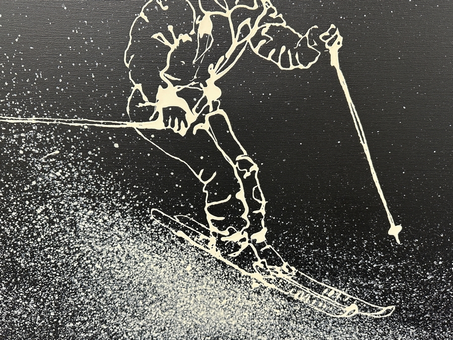 Just Added - Gerrit Greve (1948-2024, Cardiff by the Sea, CA) Original Acrylic Drip Painting On Canvas Untitled Skier Unsigned 30” X 24” Estimate $700 - $900 [Photo 3]