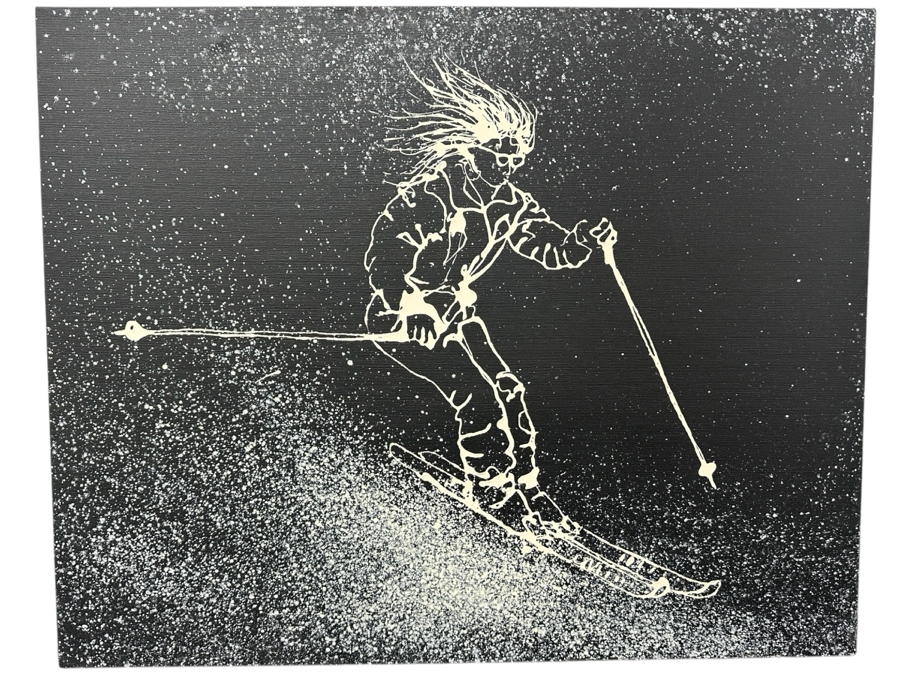 Just Added - Gerrit Greve (1948-2024, Cardiff by the Sea, CA) Original Acrylic Drip Painting On Canvas Untitled Skier Unsigned 30” X 24” Estimate $700 - $900