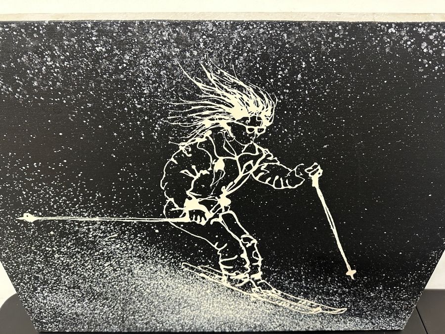 Just Added - Gerrit Greve (1948-2024, Cardiff by the Sea, CA) Original Acrylic Drip Painting On Canvas Untitled Skier Unsigned 30” X 24” Estimate $700 - $900 [Photo 4]