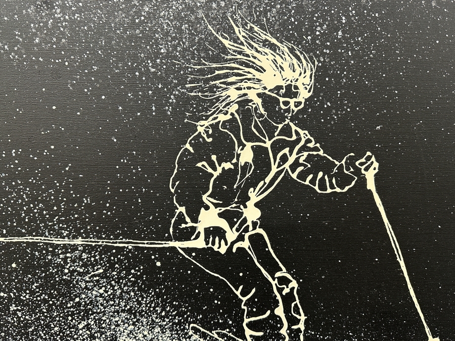 Just Added - Gerrit Greve (1948-2024, Cardiff by the Sea, CA) Original Acrylic Drip Painting On Canvas Untitled Skier Unsigned 30” X 24” Estimate $700 - $900 [Photo 2]