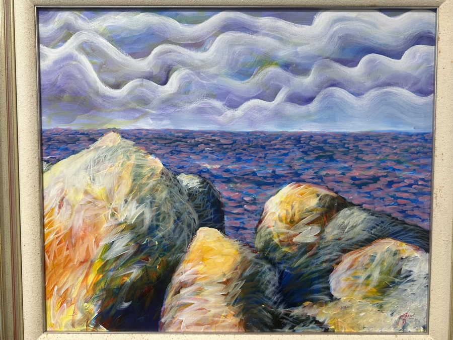 Just Added - Gerrit Greve (1948-2024, Cardiff by the Sea, CA) Original Acrylic Painting On Canvas Titled “Ocean Rocks #1” Signed Bottom Right 45.5” X 39.5” Estimate $1,600 - $2,100 [Photo 2]