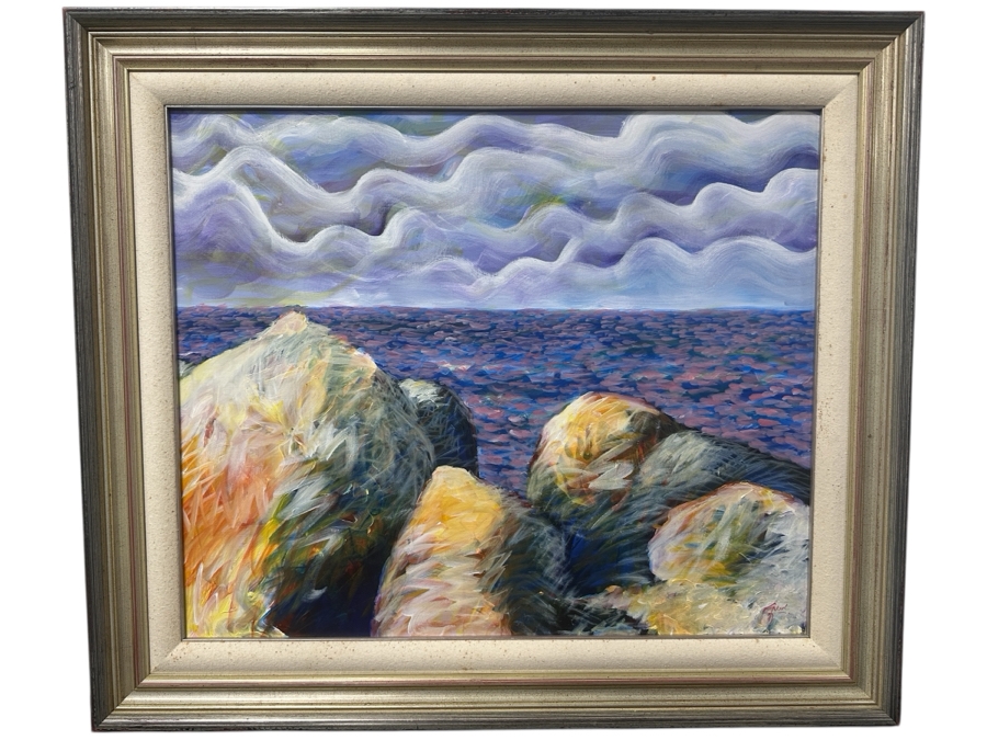 Just Added - Gerrit Greve (1948-2024, Cardiff by the Sea, CA) Original Acrylic Painting On Canvas Titled “Ocean Rocks #1” Signed Bottom Right 45.5” X 39.5” Estimate $1,600 - $2,100