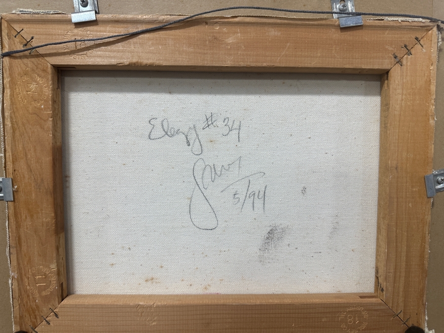 Just Added - Gerrit Greve (1948-2024, Cardiff by the Sea, CA) Original Acrylic Painting On Canvas Titled Elegy #34” Signed Verso Dated 1994 14” X 11” Framed: 21” x 18”  [Photo 9]