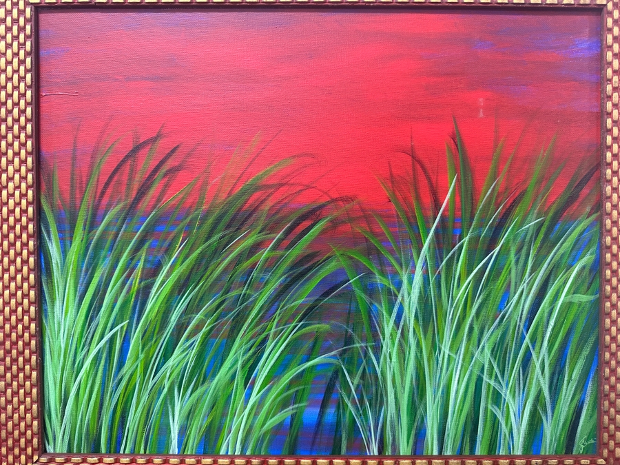 Just Added - Gerrit Greve (1948-2024, Cardiff by the Sea, CA) Original Acrylic Painting On Canvas Titled “Where’s Eliya? #4” Signed Verso Dated 2005 18.5” X 16” Framed: 24” x 20”  [Photo 2]