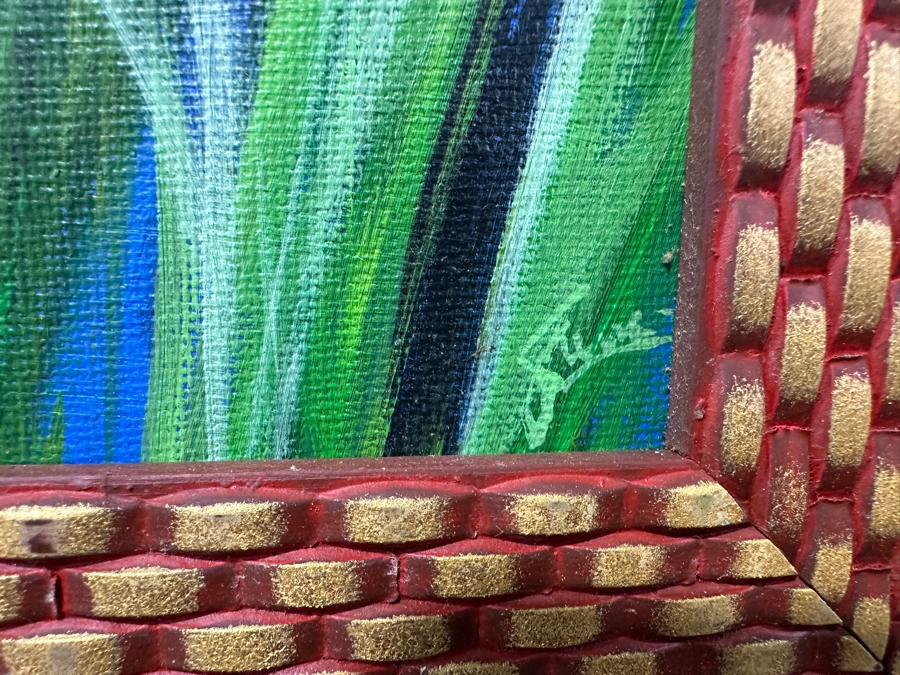 Just Added - Gerrit Greve (1948-2024, Cardiff by the Sea, CA) Original Acrylic Painting On Canvas Titled “Where’s Eliya? #4” Signed Verso Dated 2005 18.5” X 16” Framed: 24” x 20”  [Photo 5]