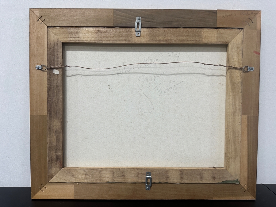 Just Added - Gerrit Greve (1948-2024, Cardiff by the Sea, CA) Original Acrylic Painting On Canvas Titled “Where’s Eliya? #4” Signed Verso Dated 2005 18.5” X 16” Framed: 24” x 20”  [Photo 8]