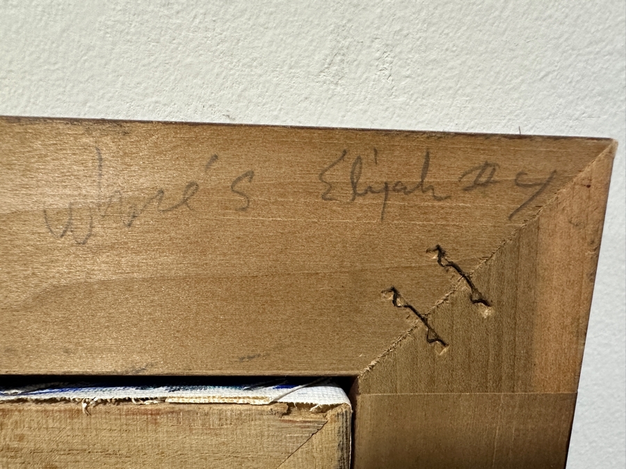 Just Added - Gerrit Greve (1948-2024, Cardiff by the Sea, CA) Original Acrylic Painting On Canvas Titled “Where’s Eliya? #4” Signed Verso Dated 2005 18.5” X 16” Framed: 24” x 20”  [Photo 15]