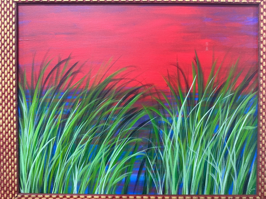 Just Added - Gerrit Greve (1948-2024, Cardiff by the Sea, CA) Original Acrylic Painting On Canvas Titled “Where’s Eliya? #4” Signed Verso Dated 2005 18.5” X 16” Framed: 24” x 20”  [Photo 3]