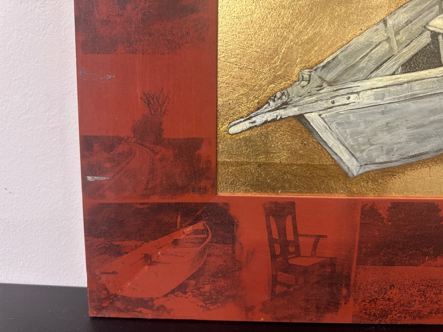 Just Added - Gerrit Greve (1948-2024, Cardiff by the Sea, CA) Original Acrylic Painting On Board Titled “Last Vessel in Silver Light” Signed Verso Dated 1998 16” X 12” Framed: 24” x 20”  [Photo 6]