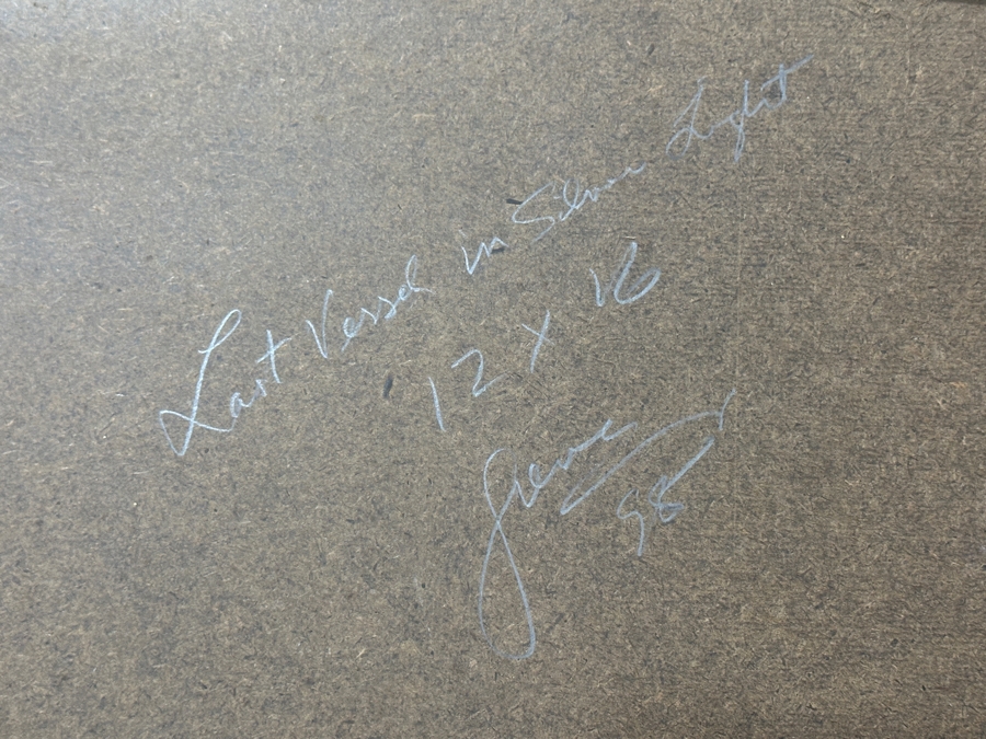 Just Added - Gerrit Greve (1948-2024, Cardiff by the Sea, CA) Original Acrylic Painting On Board Titled “Last Vessel in Silver Light” Signed Verso Dated 1998 16” X 12” Framed: 24” x 20”  [Photo 14]