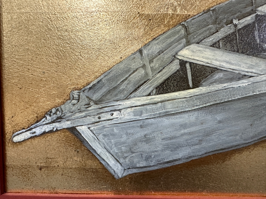 Just Added - Gerrit Greve (1948-2024, Cardiff by the Sea, CA) Original Acrylic Painting On Board Titled “Last Vessel in Silver Light” Signed Verso Dated 1998 16” X 12” Framed: 24” x 20”  [Photo 4]