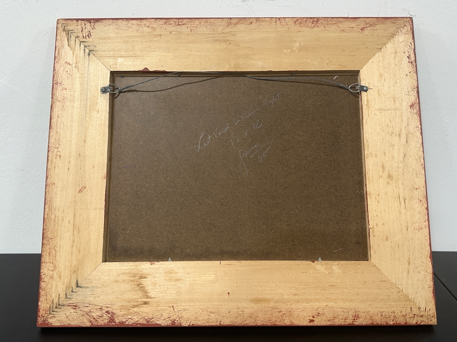 Just Added - Gerrit Greve (1948-2024, Cardiff by the Sea, CA) Original Acrylic Painting On Board Titled “Last Vessel in Silver Light” Signed Verso Dated 1998 16” X 12” Framed: 24” x 20”  [Photo 13]