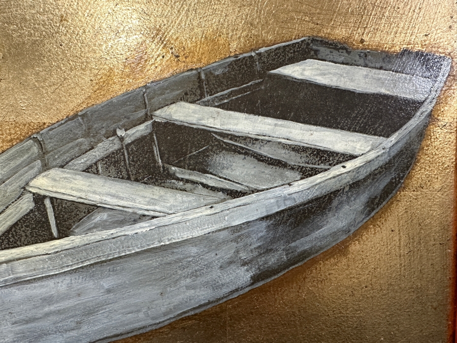 Just Added - Gerrit Greve (1948-2024, Cardiff by the Sea, CA) Original Acrylic Painting On Board Titled “Last Vessel in Silver Light” Signed Verso Dated 1998 16” X 12” Framed: 24” x 20”  [Photo 5]