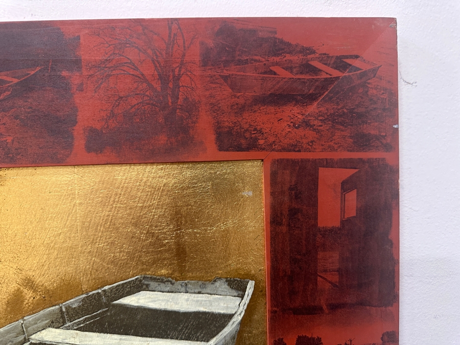 Just Added - Gerrit Greve (1948-2024, Cardiff by the Sea, CA) Original Acrylic Painting On Board Titled “Last Vessel in Silver Light” Signed Verso Dated 1998 16” X 12” Framed: 24” x 20”  [Photo 10]