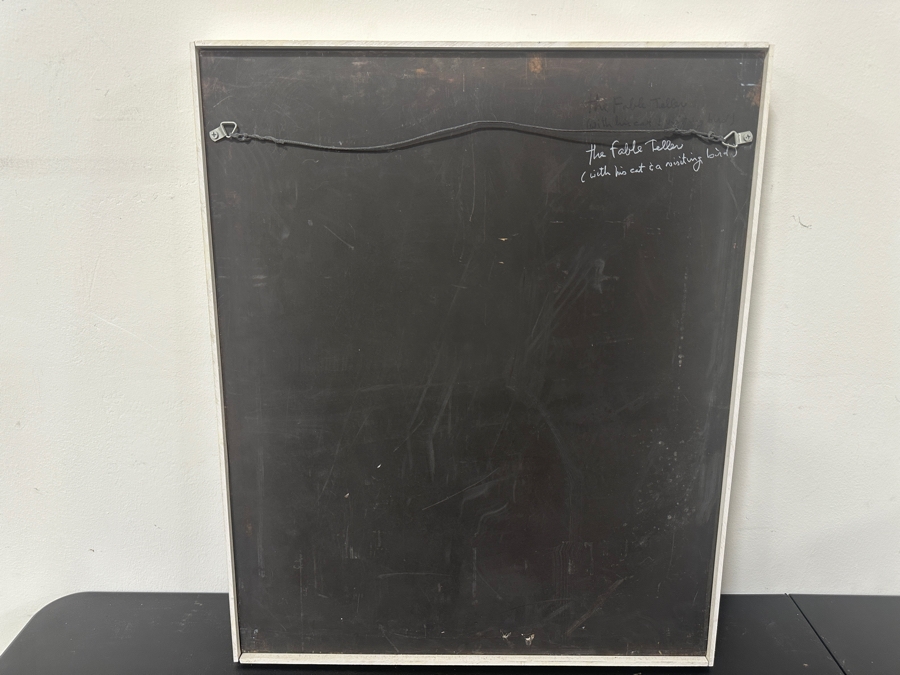 Just Added - Gerrit Greve (1948-2024, Cardiff by the Sea, CA) Original Acrylic Painting On Board Titled 'The Fable Teller (With His Cat & Visiting Bird)' Signed Lower Left Measures 20' X 24' Estimate $500 - $600 [Photo 8]