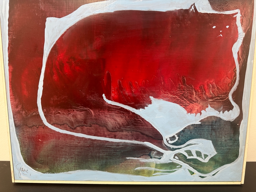 Just Added - Gerrit Greve (1948-2024, Cardiff by the Sea, CA) Original Acrylic Painting On Board Titled 'The Fable Teller (With His Cat & Visiting Bird)' Signed Lower Left Measures 20' X 24' Estimate $500 - $600 [Photo 5]