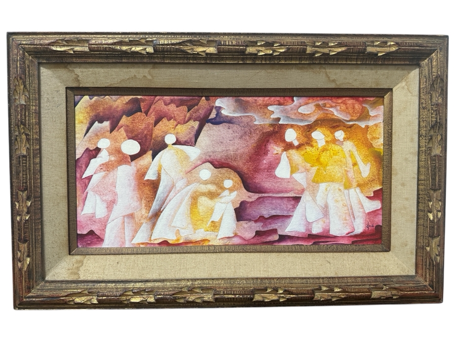 Just Added - Gerrit Greve (1948-2024, Cardiff by the Sea, CA) Original Acrylic Painting On Board Titled 'Family Gathering' Signed Lower Right Dated 1973 Measures 24' X 12' Estimate $300 - $400 Framed 32' X 20' [Photo 2]
