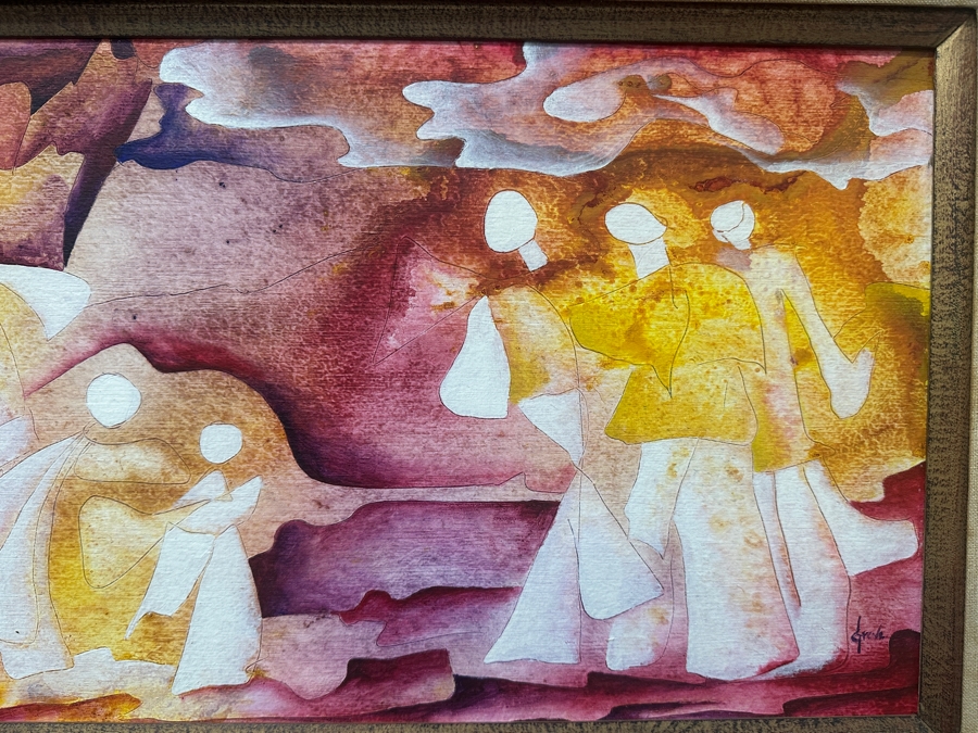 Just Added - Gerrit Greve (1948-2024, Cardiff by the Sea, CA) Original Acrylic Painting On Board Titled 'Family Gathering' Signed Lower Right Dated 1973 Measures 24' X 12' Estimate $300 - $400 Framed 32' X 20' [Photo 4]