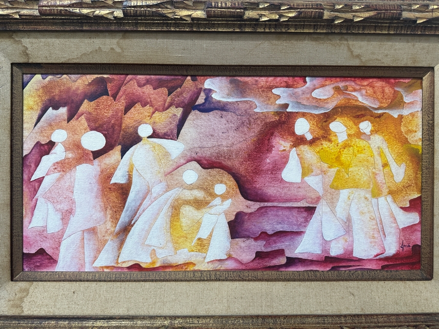 Just Added - Gerrit Greve (1948-2024, Cardiff by the Sea, CA) Original Acrylic Painting On Board Titled 'Family Gathering' Signed Lower Right Dated 1973 Measures 24' X 12' Estimate $300 - $400 Framed 32' X 20'