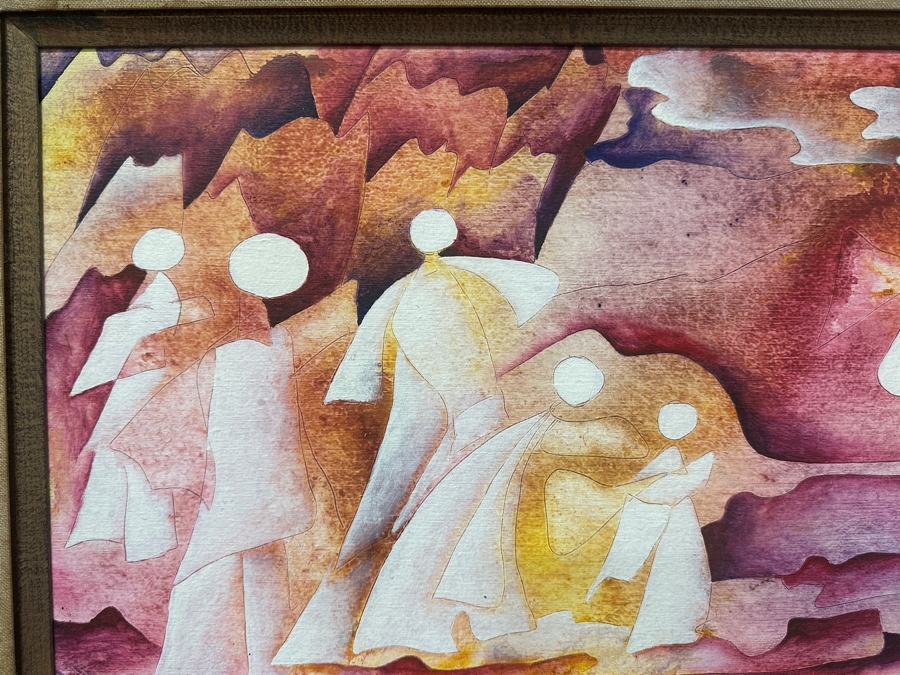 Just Added - Gerrit Greve (1948-2024, Cardiff by the Sea, CA) Original Acrylic Painting On Board Titled 'Family Gathering' Signed Lower Right Dated 1973 Measures 24' X 12' Estimate $300 - $400 Framed 32' X 20' [Photo 3]