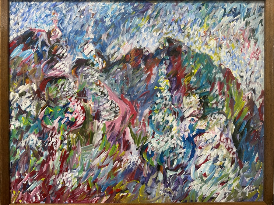 Just Added - Gerrit Greve (1948-2024, Cardiff by the Sea, CA) Original Acrylic Abstract Landscape Painting On Board Titled 'Blooming Landscape' Signed Lower Right Measures 30' X 24' Estimate $700 - $900 [Photo 2]