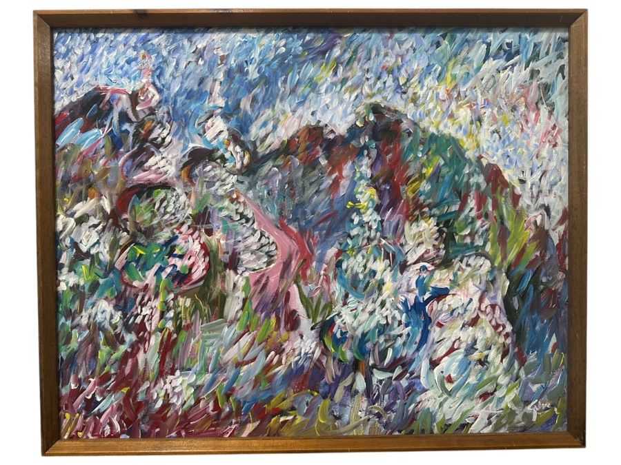 Just Added - Gerrit Greve (1948-2024, Cardiff by the Sea, CA) Original Acrylic Abstract Landscape Painting On Board Titled 'Blooming Landscape' Signed Lower Right Measures 30' X 24' Estimate $700 - $900