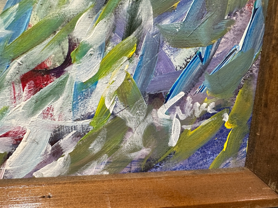 Just Added - Gerrit Greve (1948-2024, Cardiff by the Sea, CA) Original Acrylic Abstract Landscape Painting On Board Titled 'Blooming Landscape' Signed Lower Right Measures 30' X 24' Estimate $700 - $900 [Photo 5]