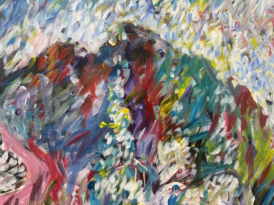Just Added - Gerrit Greve (1948-2024, Cardiff by the Sea, CA) Original Acrylic Abstract Landscape Painting On Board Titled 'Blooming Landscape' Signed Lower Right Measures 30' X 24' Estimate $700 - $900 [Photo 4]