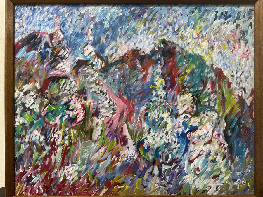 Just Added - Gerrit Greve (1948-2024, Cardiff by the Sea, CA) Original Acrylic Abstract Landscape Painting On Board Titled 'Blooming Landscape' Signed Lower Right Measures 30' X 24' Estimate $700 - $900 [Photo 3]