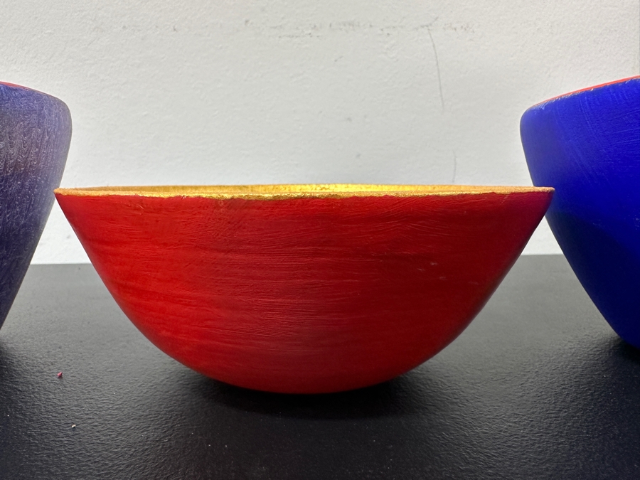 Just Added - Gerrit Greve (1948-2024, Cardiff by the Sea, CA) (3) Original Acrylic Hand Painted Vessels (These Were Coupled With His Paintings) 6W [Photo 3]