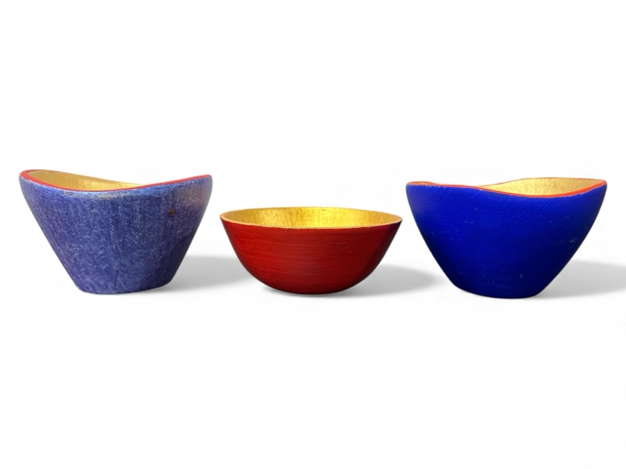 Just Added - Gerrit Greve (1948-2024, Cardiff by the Sea, CA) (3) Original Acrylic Hand Painted Vessels (These Were Coupled With His Paintings) 6W