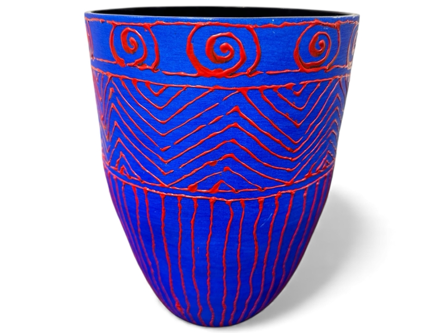 Just Added - Gerrit Greve (1948-2024, Cardiff by the Sea, CA) Original Acrylic Hand Painted Vessel (These Were Coupled With His Paintings) 7W X 10H