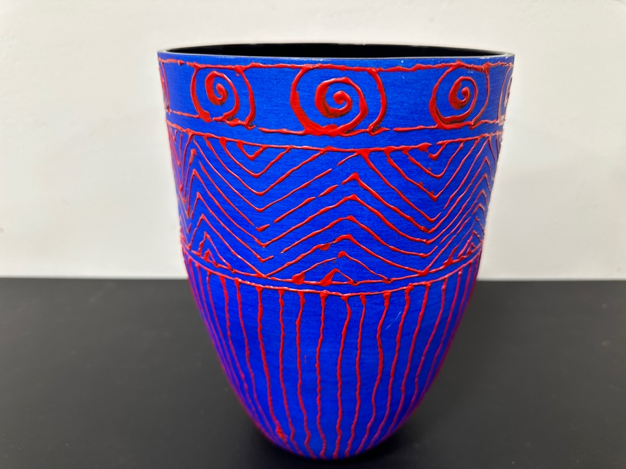 Just Added - Gerrit Greve (1948-2024, Cardiff by the Sea, CA) Original Acrylic Hand Painted Vessel (These Were Coupled With His Paintings) 7W X 10H [Photo 2]