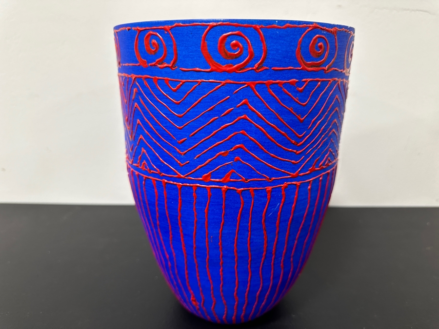 Just Added - Gerrit Greve (1948-2024, Cardiff by the Sea, CA) Original Acrylic Hand Painted Vessel (These Were Coupled With His Paintings) 7W X 10H [Photo 3]
