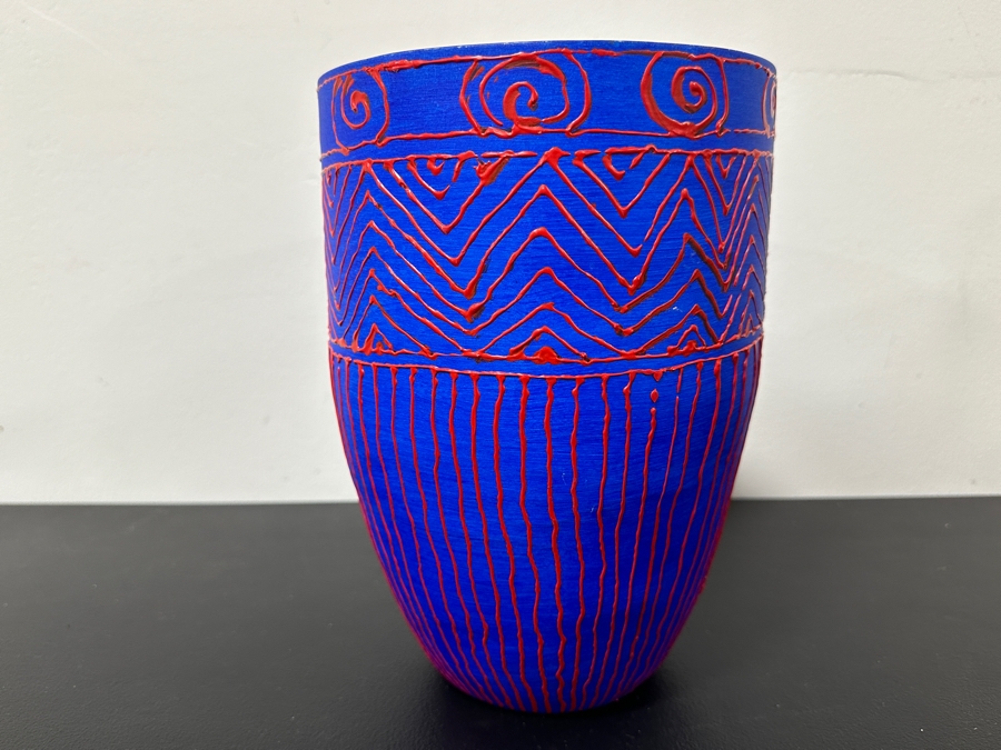 Just Added - Gerrit Greve (1948-2024, Cardiff by the Sea, CA) Original Acrylic Hand Painted Vessel (These Were Coupled With His Paintings) 7W X 10H [Photo 5]