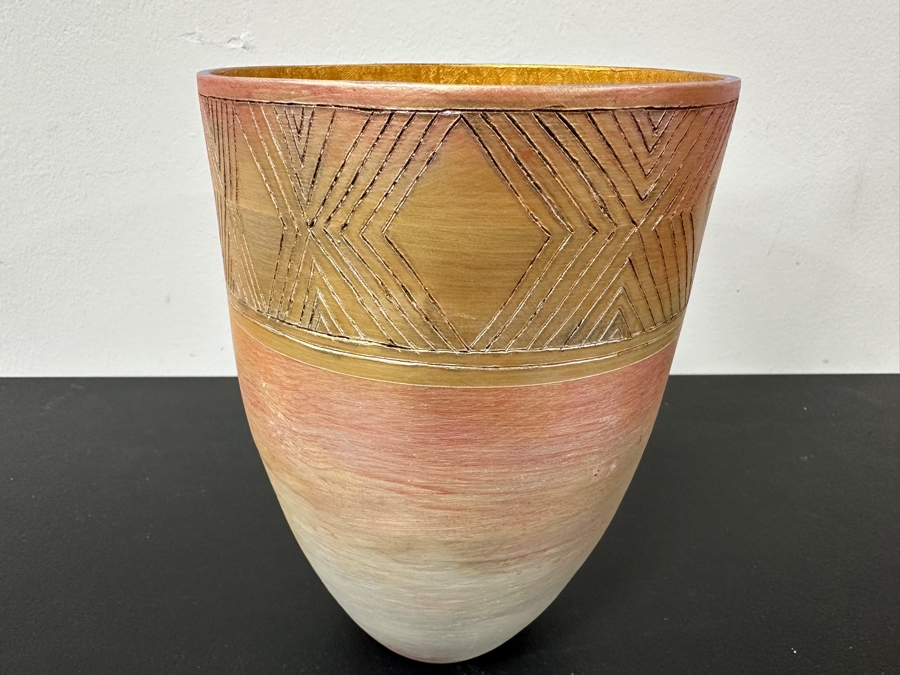 Just Added - Gerrit Greve (1948-2024, Cardiff by the Sea, CA) Original Acrylic Hand Painted Vessel (These Were Coupled With His Paintings) 6W X 8.5H [Photo 3]
