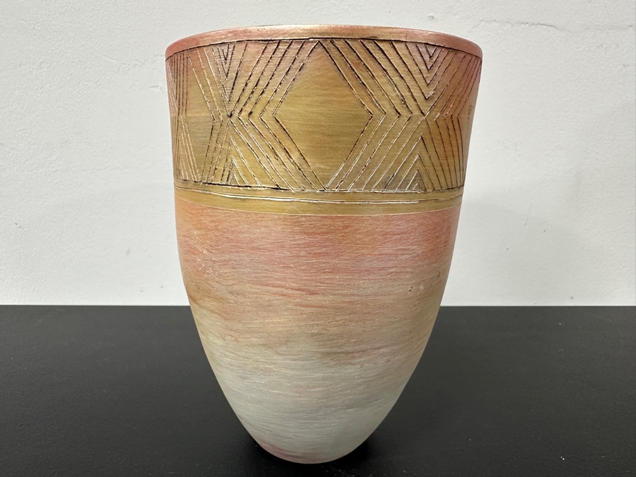 Just Added - Gerrit Greve (1948-2024, Cardiff by the Sea, CA) Original Acrylic Hand Painted Vessel (These Were Coupled With His Paintings) 6W X 8.5H [Photo 4]