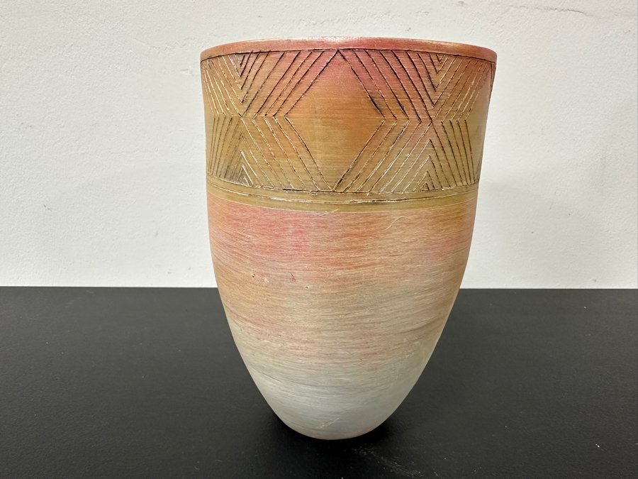 Just Added - Gerrit Greve (1948-2024, Cardiff by the Sea, CA) Original Acrylic Hand Painted Vessel (These Were Coupled With His Paintings) 6W X 8.5H [Photo 6]