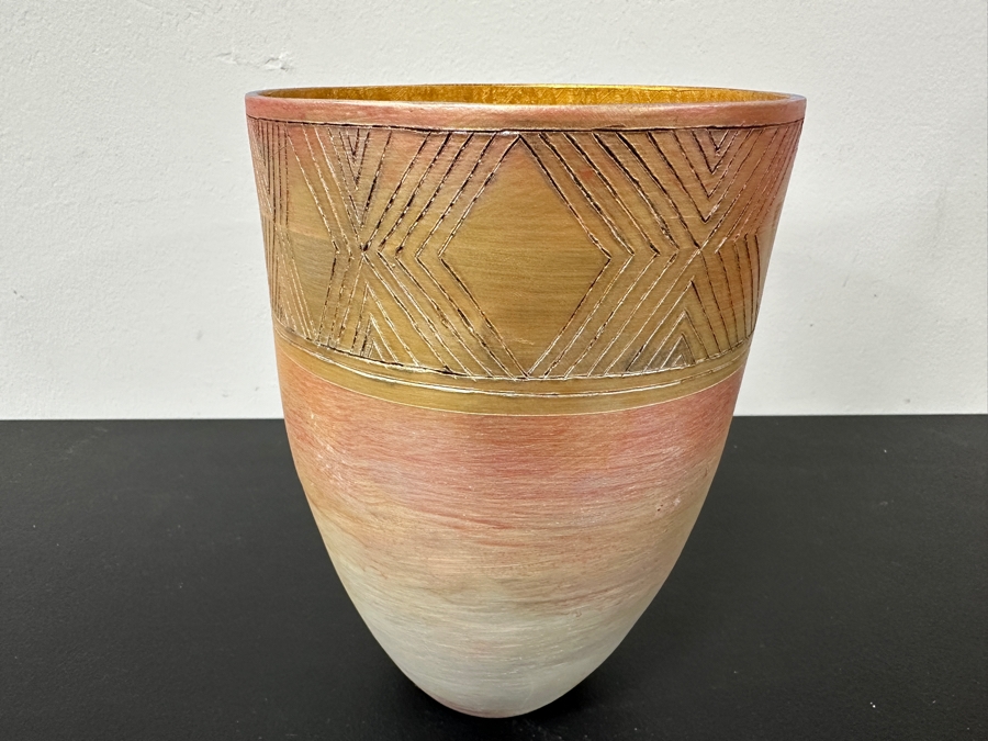 Just Added - Gerrit Greve (1948-2024, Cardiff by the Sea, CA) Original Acrylic Hand Painted Vessel (These Were Coupled With His Paintings) 6W X 8.5H [Photo 2]