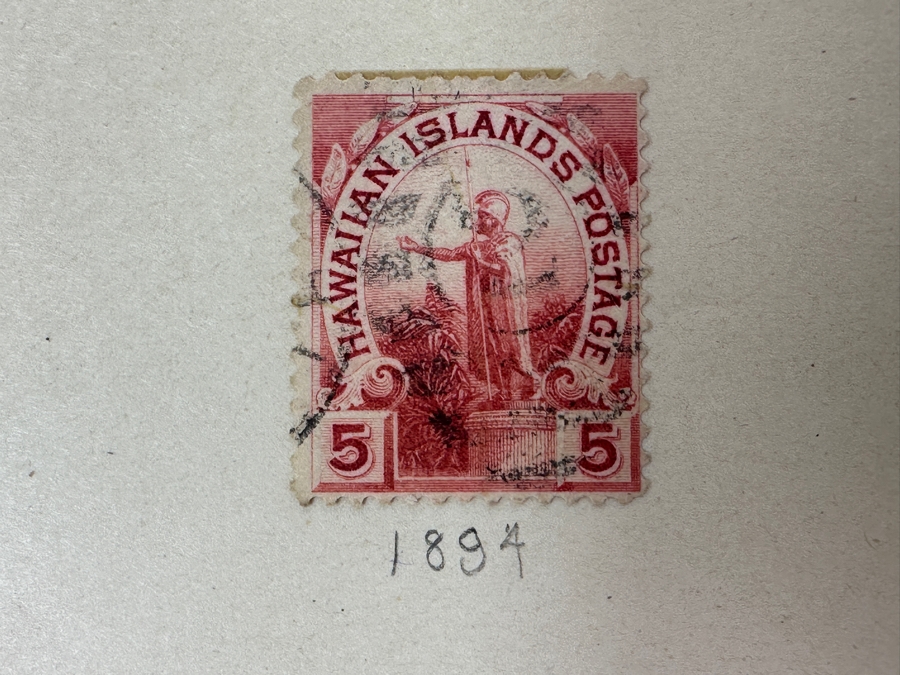 Just Added - (4) Antique Hawaiian Islands Postage Stamps: (1) 1894 View Of Honolulu, (1) 1894 Statue Of Kamehameha I, (1) 1899 Hawaiian Coat Of Arms, (1) 1899 Hawaii 2-Cent Scott #81 View Of Honolulu And (1) 1899 Statue Of Kamehameha I Stamp [Photo 5]
