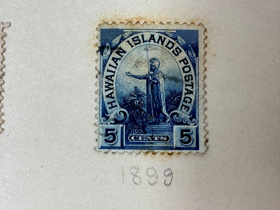 Just Added - (4) Antique Hawaiian Islands Postage Stamps: (1) 1894 View Of Honolulu, (1) 1894 Statue Of Kamehameha I, (1) 1899 Hawaiian Coat Of Arms, (1) 1899 Hawaii 2-Cent Scott #81 View Of Honolulu And (1) 1899 Statue Of Kamehameha I Stamp [Photo 8]