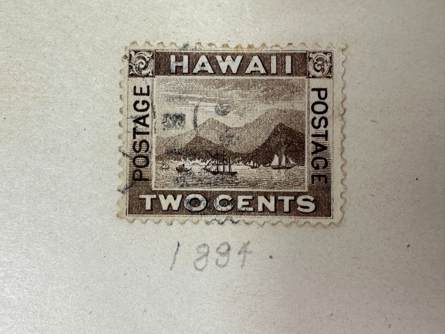 Just Added - (4) Antique Hawaiian Islands Postage Stamps: (1) 1894 View Of Honolulu, (1) 1894 Statue Of Kamehameha I, (1) 1899 Hawaiian Coat Of Arms, (1) 1899 Hawaii 2-Cent Scott #81 View Of Honolulu And (1) 1899 Statue Of Kamehameha I Stamp [Photo 4]