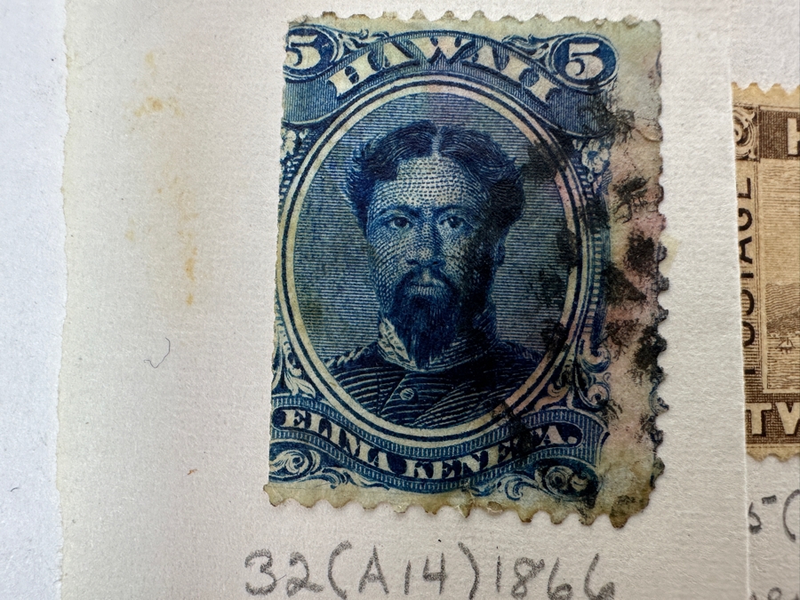 Just Added - (4) Antique Hawaiian Islands Postage Stamps From 1866-1894: (3) 1894 View Of Honolulu Design Stamps And (1) 1866 Scott #32 King Kamehameha V Stamp [Photo 7]