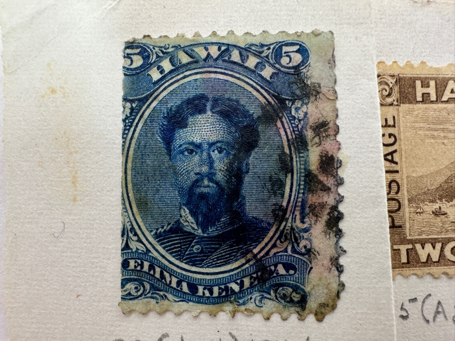 Just Added - (4) Antique Hawaiian Islands Postage Stamps From 1866-1894: (3) 1894 View Of Honolulu Design Stamps And (1) 1866 Scott #32 King Kamehameha V Stamp [Photo 3]